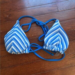 SHEIN Blue and White Striped Bikini Top